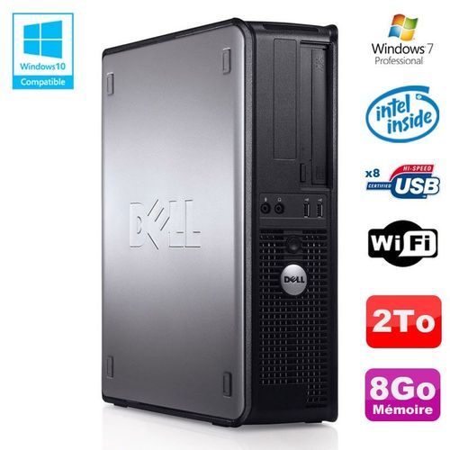 PC DELL Optiplex 780 DT Intel E5200 2,5Ghz 8Go Disque 2000Go WIFI Win 7 Pro