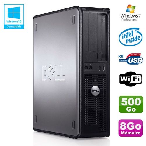 PC DELL Optiplex 780 DT Intel E5200 2,5Ghz 8Go Disque 500Go WIFI Win 7 Pro