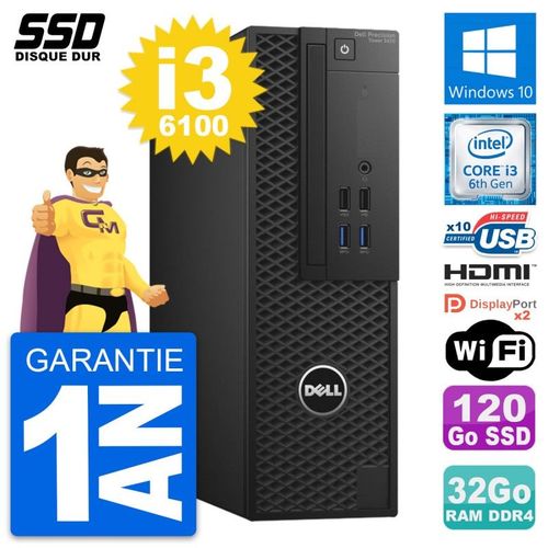 PC Dell Precision T3420 SFF Core i3-6100 RAM 32Go SSD 120Go HDMI Windows 10 Wifi