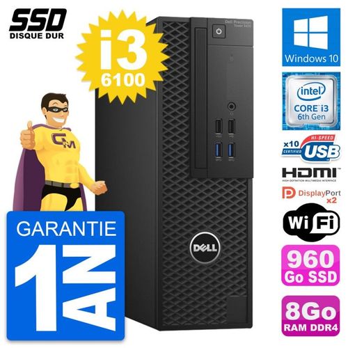 PC Dell Precision T3420 SFF Core i3-6100 RAM 8Go SSD 960Go HDMI Windows 10 Wifi