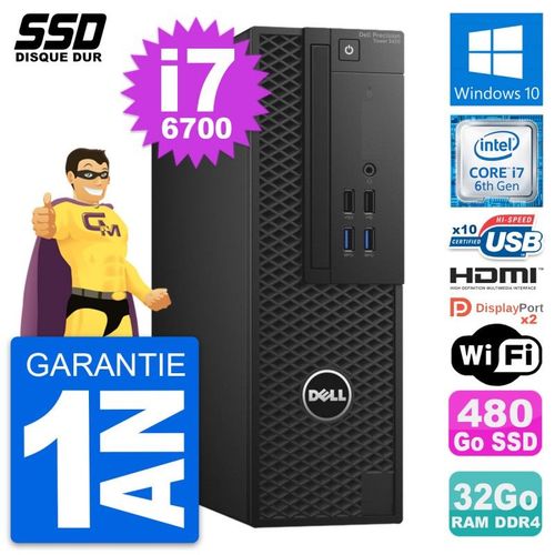 PC Dell Precision T3420 SFF Core i7-6700 RAM 32Go SSD 480Go HDMI Windows 10 Wifi