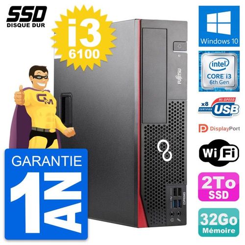 PC Fujitsu Esprimo D556 DT Intel Core i3-6100 RAM 32Go SSD 2To Windows 10 Wifi
