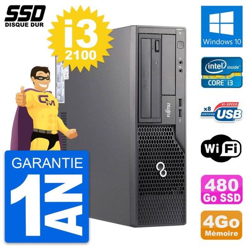 PC Fujitsu Esprimo E500 E85+ DT Intel i3-2100 RAM 4Go SSD 480Go Windows 10 Wifi