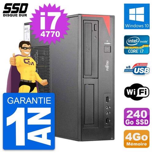 PC Fujitsu Esprimo E520 E85+ DT Intel i7-4770 RAM 4Go SSD 240Go Windows 10 Wifi