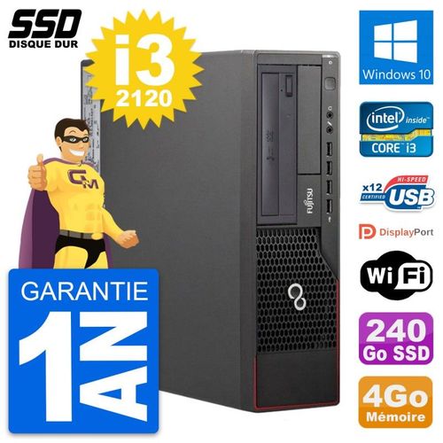 PC Fujitsu Esprimo E700 E90+ DT Intel i3-2120 RAM 4Go SSD 240Go Windows 10 Wifi