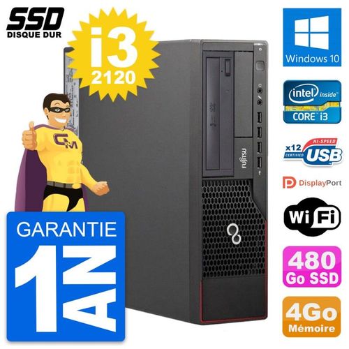 PC Fujitsu Esprimo E700 E90+ DT Intel i3-2120 RAM 4Go SSD 480Go Windows 10 Wifi