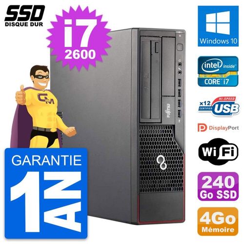 PC Fujitsu Esprimo E700 E90+ DT Intel i7-2600 RAM 4Go SSD 240Go Windows 10 Wifi