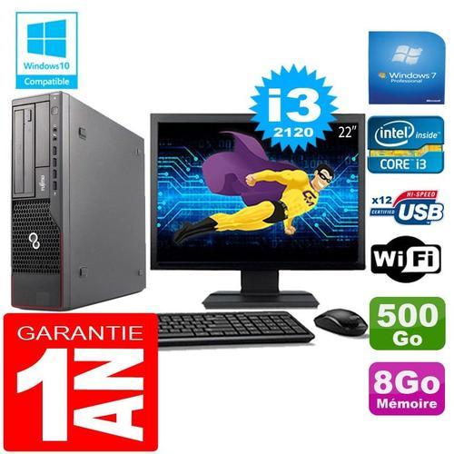 PC Fujitsu Esprimo E700 E90+ SFF Core I3-2120 8Go Disque 500Go Wifi W7 Ecran 22