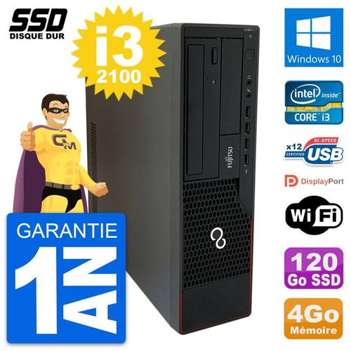PC Fujitsu Esprimo E910 DT Intel Core i3-2100 RAM 4Go SSD 120Go Windows 10 Wifi