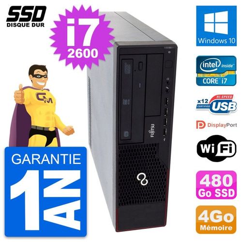PC Fujitsu Esprimo E910 DT Intel Core i7-2600 RAM 4Go SSD 480Go Windows 10 Wifi