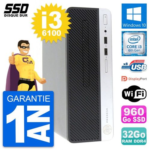 PC HP ProDesk 400 G4 SFF Intel Core i3-6100 RAM 32Go SSD 960Go Windows 10 Wifi