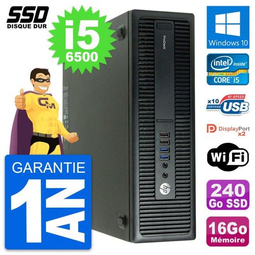 PC HP ProDesk 600 G2 SFF Intel Core i5-6500 RAM 16Go SSD 240Go Windows 10 Wifi