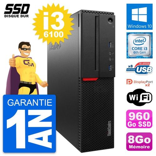 PC Lenovo ThinkCentre M800 SFF Intel i3-6100 RAM 8Go SSD 960Go Windows 10 Wifi
