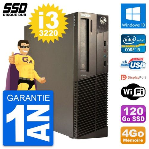 PC Lenovo ThinkCentre M82 SFF Intel i3-3220 RAM 4Go SSD 120Go Windows 10 Wifi