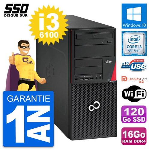 PC Tour Fujitsu Esprimo P756 MT Intel i3-6100 RAM 16Go SSD 120Go Windows 10 Wifi