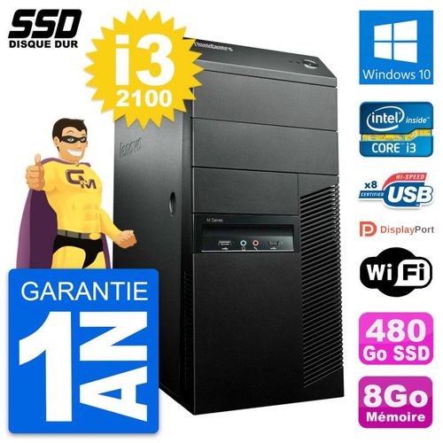 PC Tour Lenovo ThinkCentre M91p Core i3-2100 RAM 8Go SSD 480Go Windows 10 Wifi