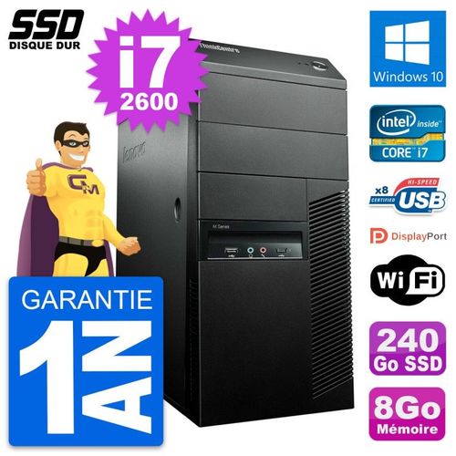 PC Tour Lenovo ThinkCentre M91p Core i7-2600 RAM 8Go SSD 240Go Windows 10 Wifi