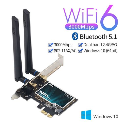 PCE-AX200 - Adaptateur Wifi 6 Sans Fil Intel Ax200, Pcie, Bluetooth 3000, 802.11ax, Double Bande, 5.1/5 Ghz, Carte Rseau Pci Express, 2.4 Mb/s