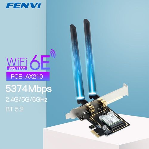 PCE-AX210 - WiFi 6E Intel AX210 5374Mbps pour Bluetooth 5.2 2.4G/5Ghz/6Ghz 802.11AX rseau sans fil Wlan WiFi6 carte adaptateur pour PC Win 10/11
