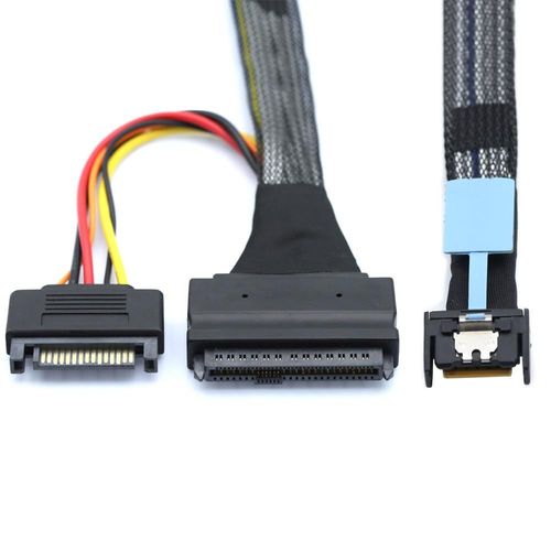 Pcie 5.0 Mcio 4X Mini Cool Edge Io Vers U.2 Sff-8639 Nvme Pci-Express Avec Cble D'Alimentation Sata 15P Pour Carte Mre Ssd 50cm