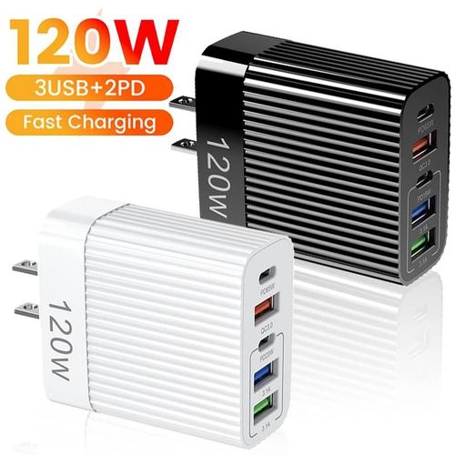 PD 120W chargeur de tlphone portable  charge rapide plusieurs Ports USB Type C adaptateurs de chargeur mural de tlphone portable pour IPhone Android US/EU Black-EU