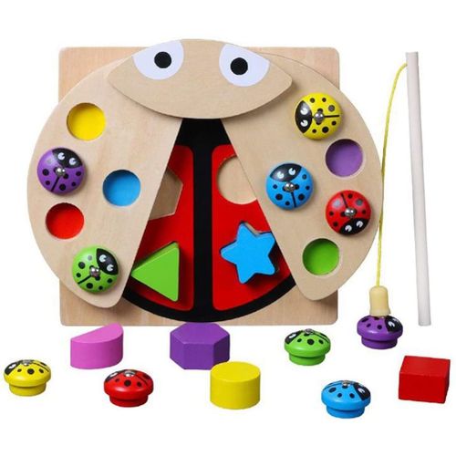 Pche Magntique En Bois Coccinelle Forme Gomtrique Jouet Jeu De Socit Pour Enfants Jouet ducatif Cadeau