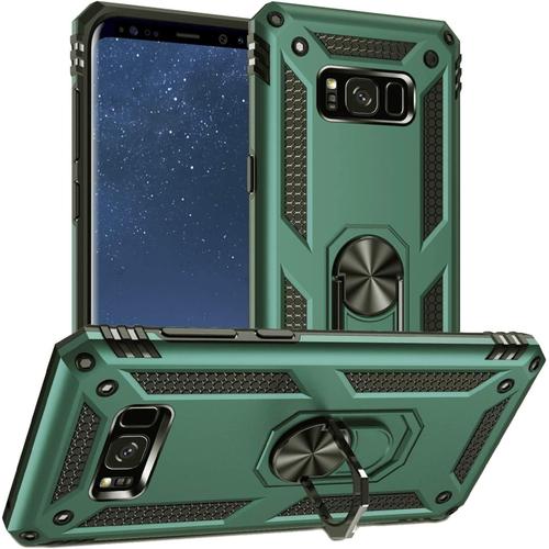 Pegoo Coque Galaxy S8 Plus,Housse Antichoc Armure Protection Housse Coque Etui Avec Support Cover Case Pour Samsung Galaxy S8 Plus (Vert Fonc)