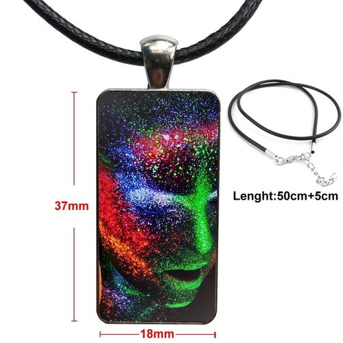 Peinture Corporelle Brille Dans Le Noir Pour Filles, Pendentif Cabochon En Verre, Collier Rectangulaire  La Mode