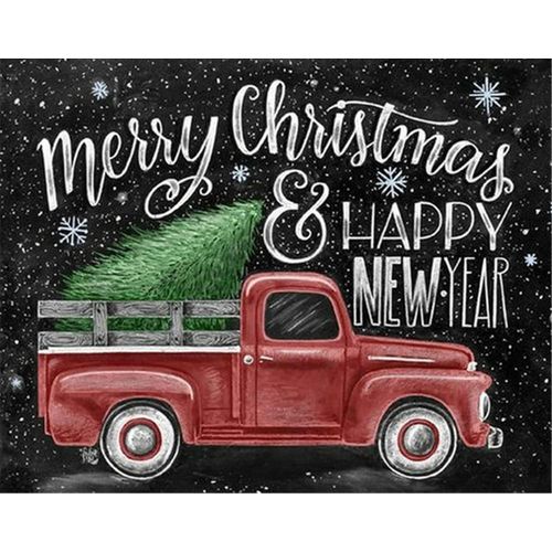 Peinture Numero Joyeux Noel et Bonne Anne, Bricolage Peinture par Numero 40x50 cm Acrylique Decoration Murale (Un camion, sans cadre)