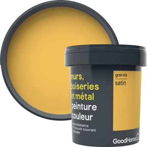 Peinture R?Sistante Murs  Boiseries Et M?Tal Goodhome Jaune Gran Via Satin 0 75l