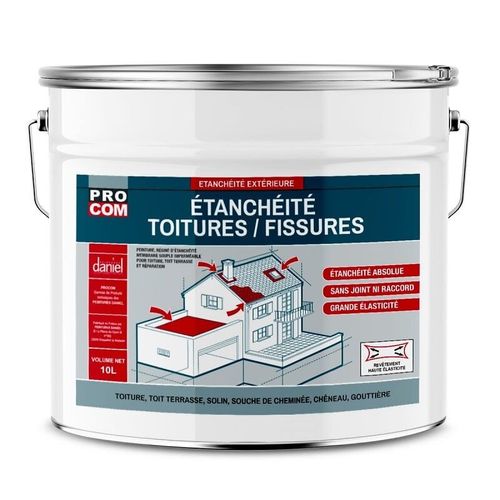 Peinture, Rsine D'tanchit Toiture, Rparation Tuiles, Fissures, Anti-Fuites, Dcore, Protge, Plusieurs Coloris Procom 10 Litres Blanc