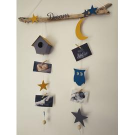 Pele Mele Mobile Porte Photos Bois Flotte Idee Cadeau Naissance Bebe Chouette Hibou Lune Etoile Rakuten