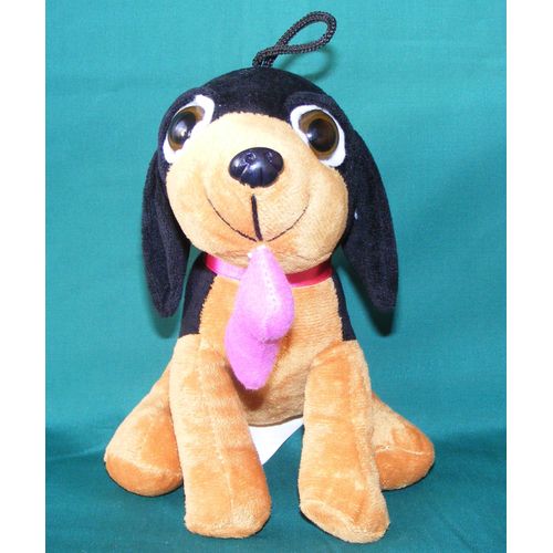 Peluche Chien Marron Et Noir Tenant Un Os Marque 