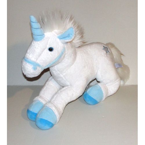 Peluche Licorne Blanche Bleu Gipsy - Doudou Cheval Licorne 38 Cm