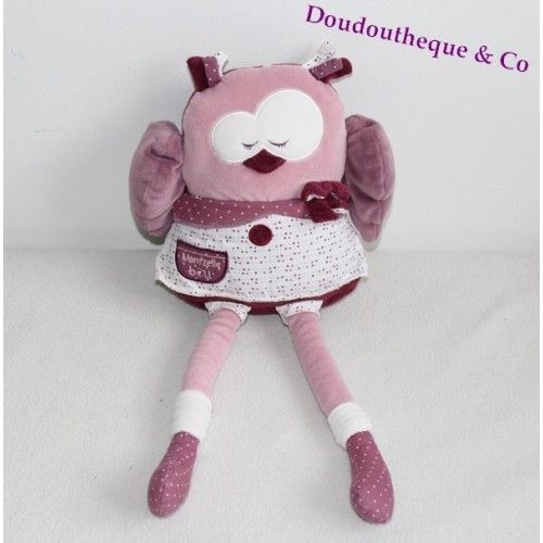 Peluche Mam'zelle Bou Chouette Sauthon Rose Violet 43 Cm