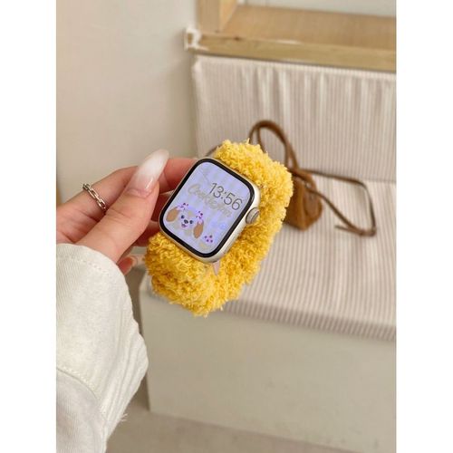 Peluche Mignonne Faite  La Main Pour Apple Watch 9 Apple Watch Avec Gnration S10 Iwatch8765se-Bracelet Simple En Velours Pour Fille - Joli Jaune - 40/41 Mm Universel
