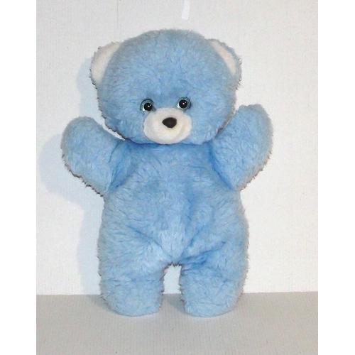 Peluche Ours Bleu Nounours Museau Blanc Nez Marron 30 Cm