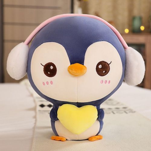 Peluche pingouin en coton doux, oreiller pingouin antarctique, poupe endormie pour enfants Bleu fonc-55cm