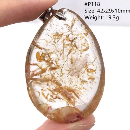 Pendentif  Quartz Fantme En Pierre Prcieuse Pour Femmes Et Hommes, Pierre Prcieuse Transparente, En Forme De Fleur Jaune, En Argent Et Cristal, 42x29x10mm, Aaaaa