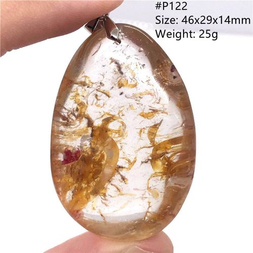 Pendentif  Quartz Fantme En Pierre Prcieuse Pour Hommes Et Femmes, Pierre Prcieuse Transparente, En Forme De Fleur Jaune, En Argent Et Cristal, 46x29x14mm, Aaaaa