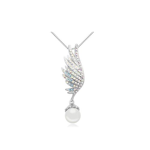 Pendentif Aile Perle Blanche Et Orn De Cristal Blanc De Swarovski Et Plaqu Rhodium - Crystal Pearl Cry A266 G Blanc Ajustable