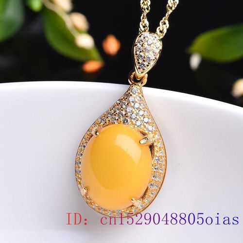 Pendentif Amulette En Cire D'abeille Jaune Et Argent 925, Amulette En Zircon,  La Mode, Cadeaux, Bijoux Chinois, Pierre Prcieuse Naturelle
