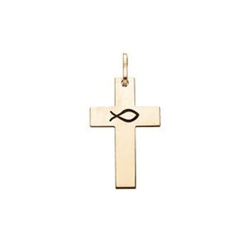 Pendentif Argent Et Dorure Jaune Croix Gruvure Ichthus (Poisson)