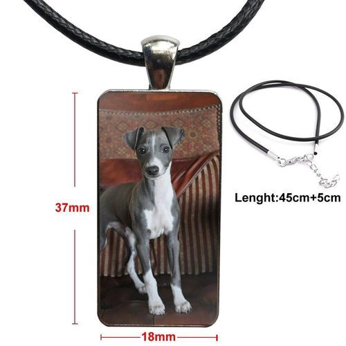 Pendentif Cabochon En Verre Pour Femmes Et Filles, Fait  La Main, Collier Rectangulaire  La Mode, Mignon Chien Gris Italien