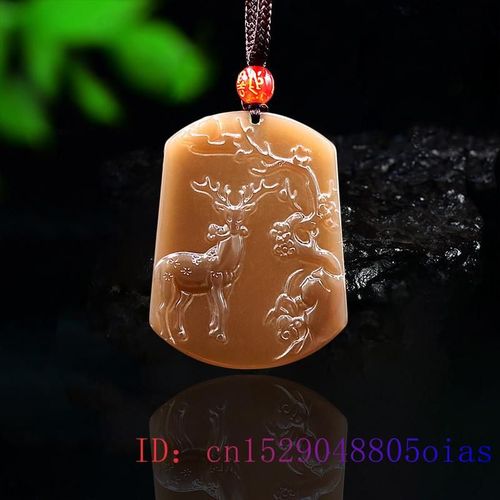 Pendentif Cerf En Jade Marron Pour Femmes, Collier Naturel, Bijoux En Jade, Breloque En Pierre Prcieuse Sculpte, Amulette Chinoise  La Mode, Cadeaux