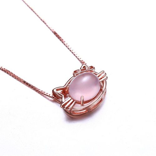 Pendentif Chat En Jade Rose, Calcdoine, Bijoux  La Mode, Collier En Argent 925, Amulette En Zircon, Cristal Naturel Pour Femmes