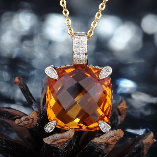Pendentif Citrine Diamant Carr Or 18k Couleur Pierre Collier Or Jaune Femme Lvn4459