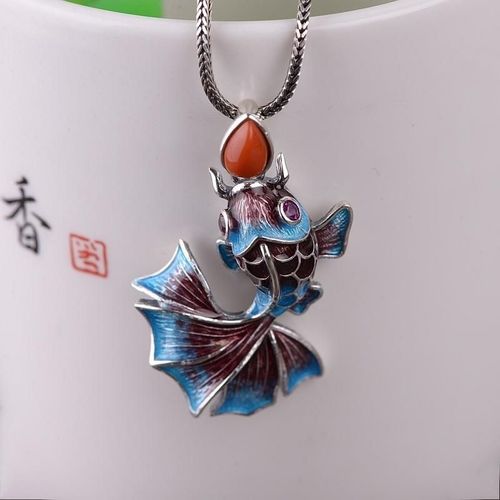 Pendentif Cloisonn En Argent Sterling S925, Rtro, Mode Chinoise, Temprament, Brl  La Main, Poisson Rouge, Agate Rouge Du Sud