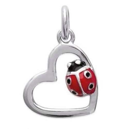 Pendentif Coeur Coccinelle En Argent Massif 925/000 Bijoux Enfant