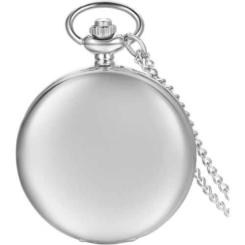 Pendentif Collier Montre De Poche Gousset Ronde Poli Quartz Chiffre Simple Lisse Couverture Chic Alliage Couleur Argent Pour Homme Femme Avec Sac Cadeau